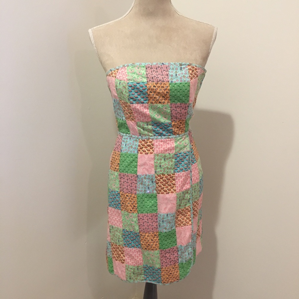 Vineyard Vines wedding guest Patchwork Strapless Dress sz 0